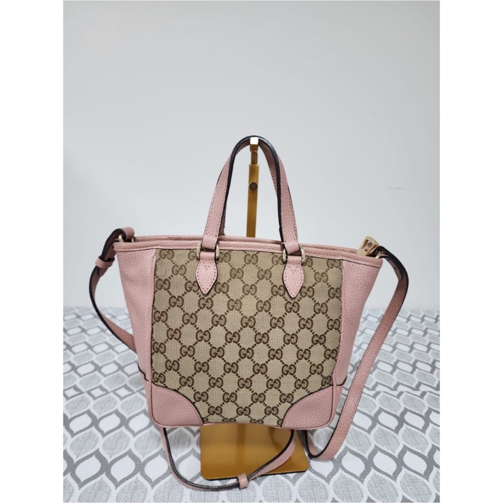 Authentic Gucci Small GG Canvas Bree satchel Bag Beige/Pink